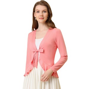 INSPIRE CHIC Women's Tie Front Long Sleeve Crop Ruffle Knit Cardigan Sweaters - 1 of 4