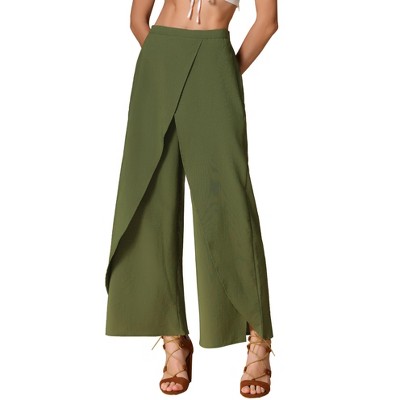 INSPIRE CHIC Women's Casual Wide Legs Back Elastic High Waist Split Side Trousers