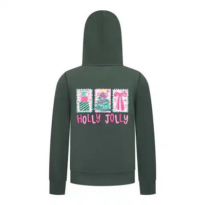 Everyday Kids Christmas Collection Holly Jolly Girls Zip Up Hoodie – Pink Holiday Sweatshirt