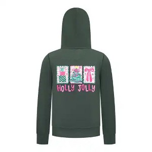Everyday Kids Christmas Collection Holly Jolly Girls Zip Up Hoodie – Pink Holiday Sweatshirt - 1 of 4