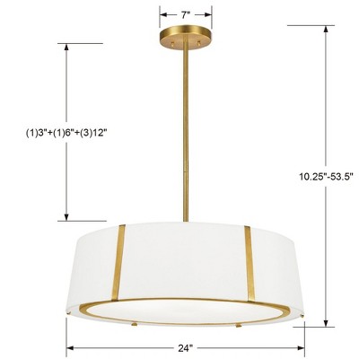 Elegant Antique Gold Drum Chandelier with Dual White Silk Shade