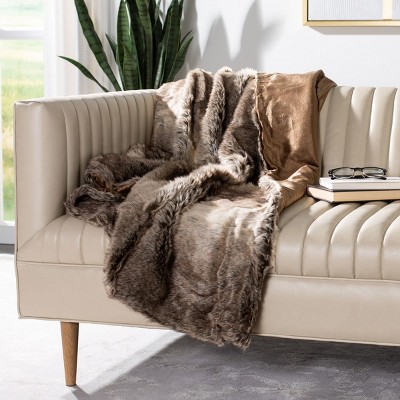 Beige Faux Fur Reversible Throw Blanket, 50" x 60"
