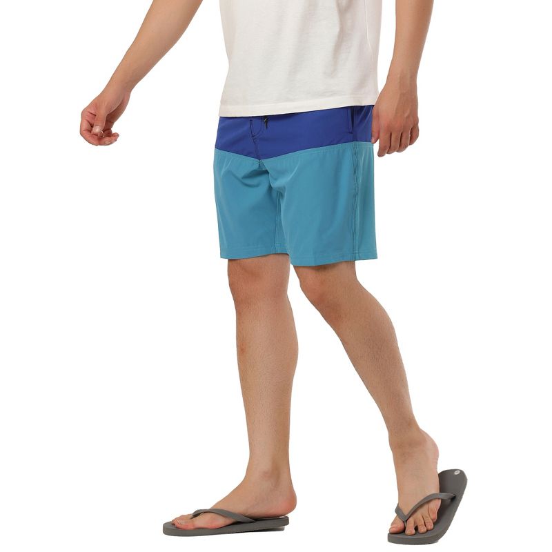 TATT 21 Men's Summer Holiday Beach Color Block Drawstring Waist Swim Board Shorts, 5 of 7