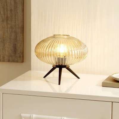 Coehlo Chic Black Tripod Table Lamp with Amber Glass Shade