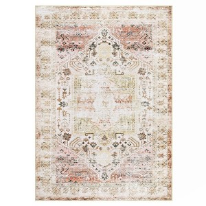 Washable Vintage Rug Non Slip Low Pile Rug Soft Throw Floor Cover Foldable Indoor Carpet for Living Room Bedroom Playroom Nursery - 1 of 4