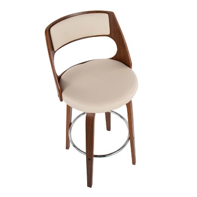 Cecina Cream and Walnut Mid-Century Swivel Barstool, Set of 2