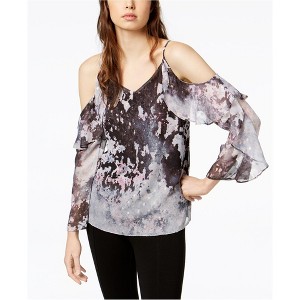 bar III Womens Ruffle-Sleeve Cold Shoulder Blouse, black, Small - 1 of 1