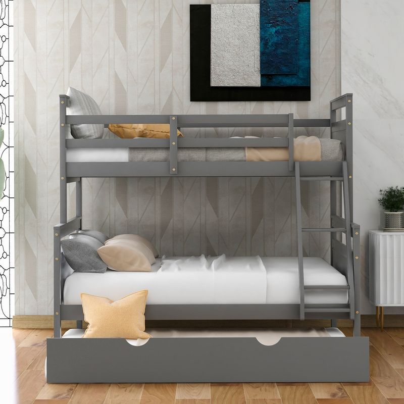 Twin over Full Bunk Bed with Twin Size Trundle Bed, Ladder and Guardrail-ModernLuxe, 2 of 13