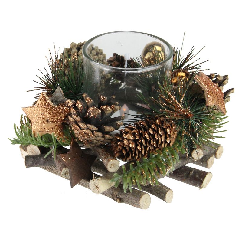 Northlight 4" Winter Foliage Copper Pine Cone Christmas Votive Candle Holder - Gold/Brown, 1 of 2