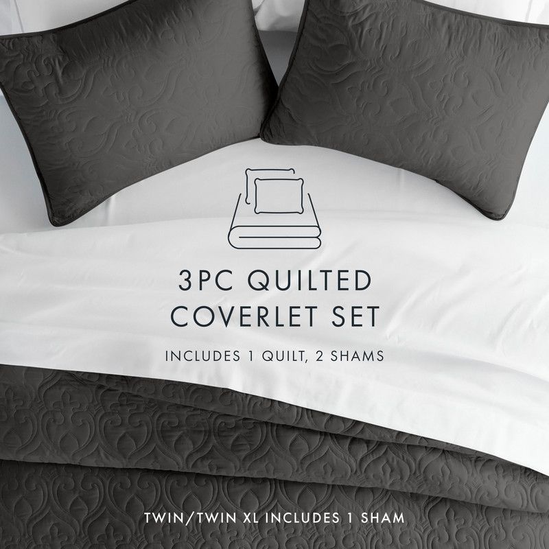 Quilted Coverlet and Shams Set Damask Square Herringbone Pattern - Becky Cameron, 6 of 11