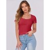 Women's Short Sleeve Scoop Neck Ribbed Knit Slim Fit Tee Shirts 2025 Summer Casual Basic Top - 2 of 4