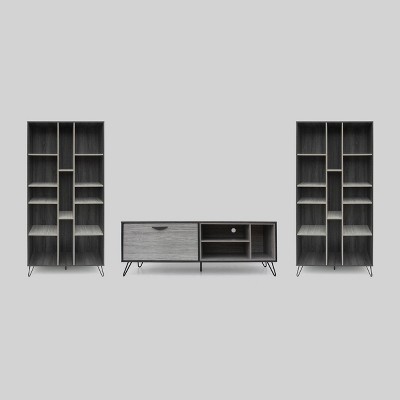 3pc Houlihan Mid-Century Entertainment Center Set Sonoma Gray Oak - Christopher Knight Home