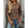 Women's Fall Winter T-Shirts Casual Loose Fit Long Sleeve Solid Blouse Ribbed Knit Round Neck with Front Pocket Tee Tops - 4 of 4