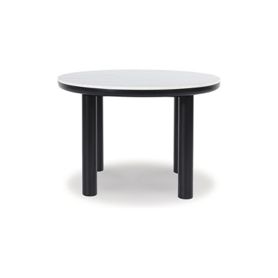 45 Inch Round White Marble Top Dining Table with Black Wood Legs