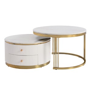 Dexmalle Modern 2 Pieces White Round Nesting Coffee Table with Drawers - 1 of 4