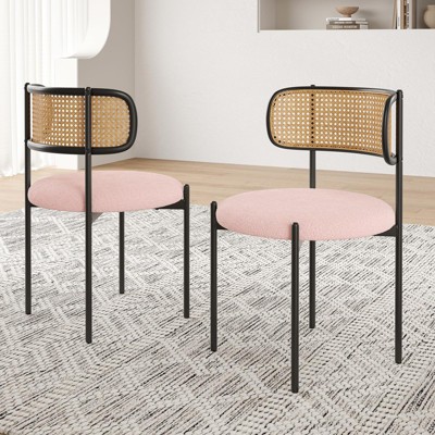FURNIinspire Accent Chairs Modern Upholstered Dining Chairs Set of 2,Rattan Back Dining Room Chairs, Pink, 20.5"*20.5"*30"
