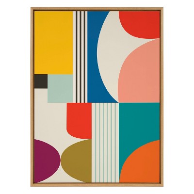 Colorful Abstract Mid-Century Modern Canvas Print with Natural Frame