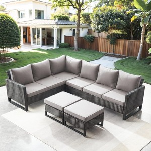 Buenhomino 5 Pieces Outdoor Patio Furniture Sets, Outdoor L Shaped Sectional Sofa Set, All Weather Patio Conversation Set with Cushion and Ottoman - 1 of 4