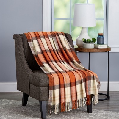 Hastings Home Oversized Cashmere-Feel Soft Throw Blanket - Spice Plaid