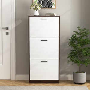 Shoe Storage Cabinet 3 Flip Drawers Narrow Freestanding White Walnut Entryway Organizer - 1 of 4