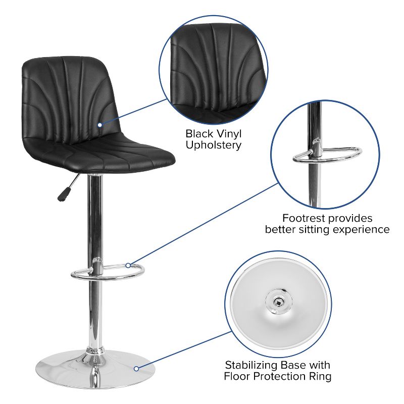Flash Furniture Contemporary Vinyl Adjustable Height Barstool with Embellished Stitch Design and Chrome Base, 3 of 11
