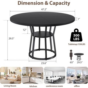Round Dining Table for 4-6, 47.2in Circle Farmhouse Kitchen Table with Storage for Dining Room, Living Room, Meeting Room, Apartment - 1 of 4