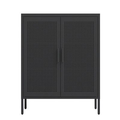 VYNXARIA Black Metal Storage Cabinet with 2 Doors and Adjustable Shelves
