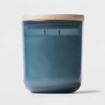 2-Wick Round Bottom Glass Rainwater Willow Lidded Jar Candle Blue 11oz - Threshold™