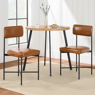 Camel Brown Faux Leather Metal Frame Dining Side Chair Set