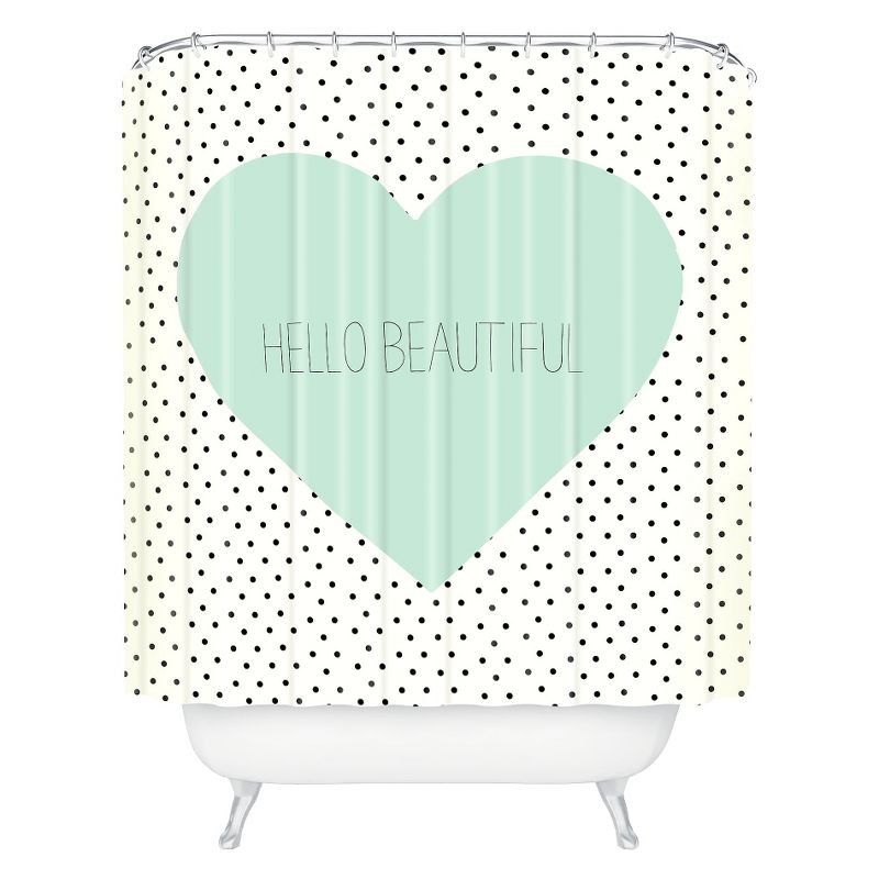 Hello Beautiful Heart Shower Curtain Polka Dots Mint Green - Deny Designs, 1 of 6