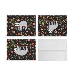 Paper Frenzy Silly Sloth Note Cards & White Envelopes - 24 pack - 1 of 3