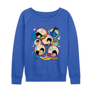 Women's - The Beatles - Yellow Sub Grid Lightweight French Terry Wide Neck Long Sleeve Graphic Shirt - 1 of 4