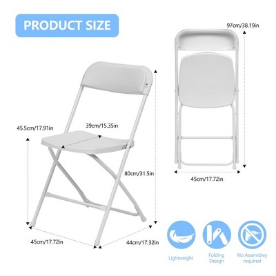 White Plastic Folding Chairs with Steel Frame, Set of 10