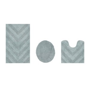 Hugo 3-Piece Bath Rug Set 100% Premium Cotton Tufted Chevron Pattern Bathmats for Bathroom, Super Soft Absorbent Machine Washable - 1 of 4