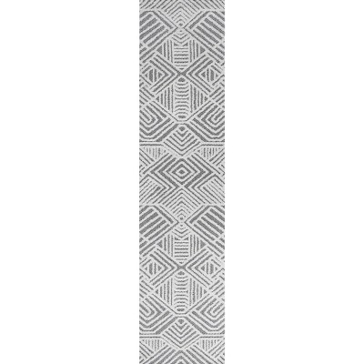 Ivory and Black Geometric High-Low Pile Runner Rug