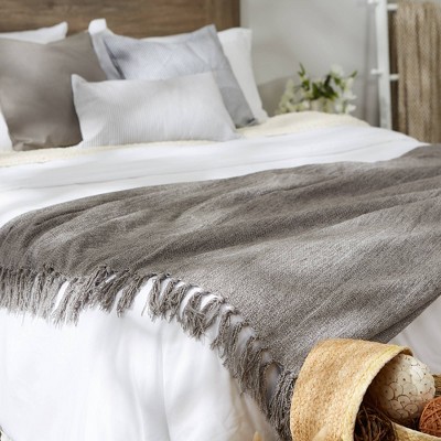 Soft Gray Chenille Knitted 50"x60" Throw with Fringed Edges
