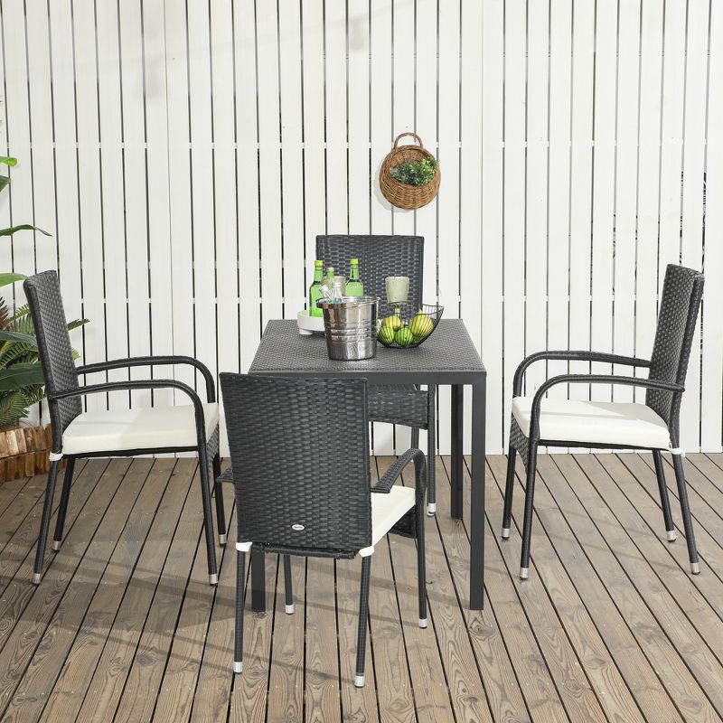 Outsunny 2 Stackable Outdoor Dining Chairs, Cushioned Patio Wicker Dining Chairs, 2 of 7