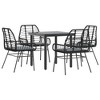 vidaXL 3 Piece Patio Dining Set with Cushions - Black Poly Rattan Furniture Set with Tempered Glass Table - Ideal for Garden, Backyard, and Patio use - 3 of 4
