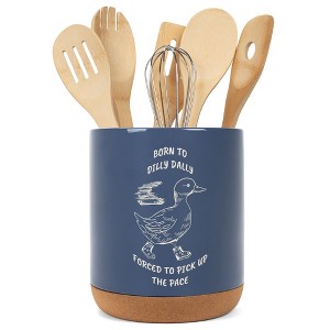 Elanze Designs Kitchen Utensil Holder With Non Slip Cork Base Large 8 Inch Ceramic Storage Crock Witty Quote Countertop Organizer Humourous Duck Navy - 1 of 4