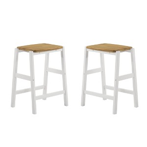Simple Relax Set of 2 Wooden Backless Brastools in Natural and White - 1 of 4