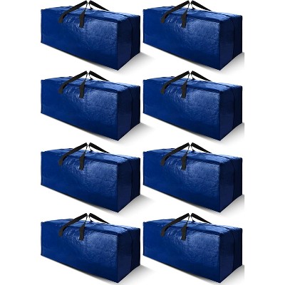 8 Pack Heavy Duty Extra Large Moving Bags with Backpack Straps - Strong Handles & Zippers, Storage Totes (40 gal, Blue)