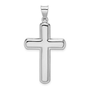 Black Bow Jewelry Rhodium Plated Sterling Silver Ridged Edge Cross Pendant, 22 x 40mm - 1 of 4