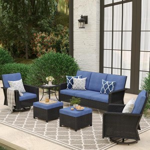 SUGOLD 6-Piece Hand Woven Wicker Patio Conversation Set with Blue Cushions - 1 of 1