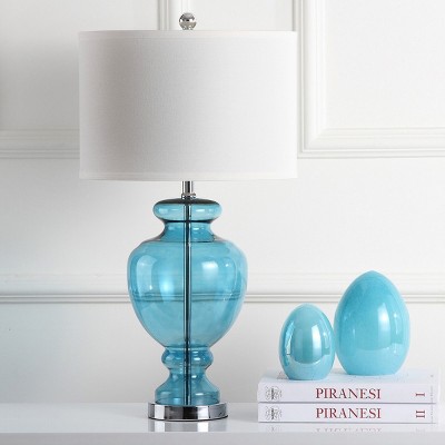 Morocco Blue Glass Table Lamp Set with White Shades