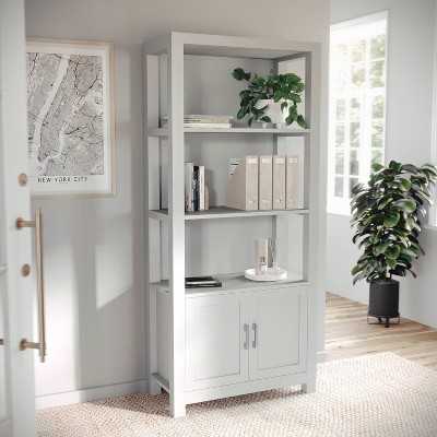 Martha Stewart 68" Gray Wood Shaker Bookcase with Storage Cabinet