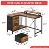 43-inch computer desk, L-shaped desk with socket and light strip, with 3 drawers and monitor stand, reversible, suitable for study and work - 2 of 4