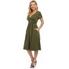 Womens Summer Dresses V Neck Short Sleeve Midi Dress with Pockets High Waist Party Dress - 3 of 4
