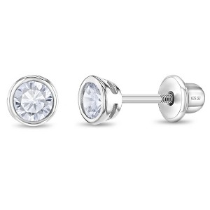 Girl's Bezel Set Solitaire Screw Back Sterling Silver Earrings - In Season Jewelry - 1 of 4
