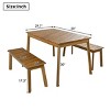 3-Pieces Dining Set,Acacia Wood Dining Table With 2 Benches,Outdoor Dining Set,Outdoor Furniture For Patio,Porch,Garden,Poolside-Cuddlewood - 4 of 4