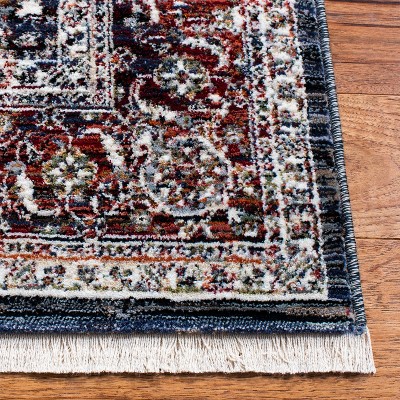 Navy and Red Medallion Square Synthetic Area Rug